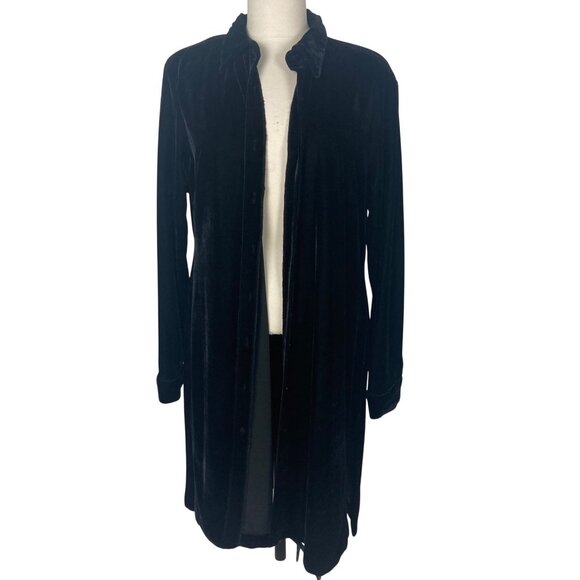 Anne Carson Black Velvet Duster Jacket Womens XL Button Front Whimsigoth Grunge - Picture 2 of 10